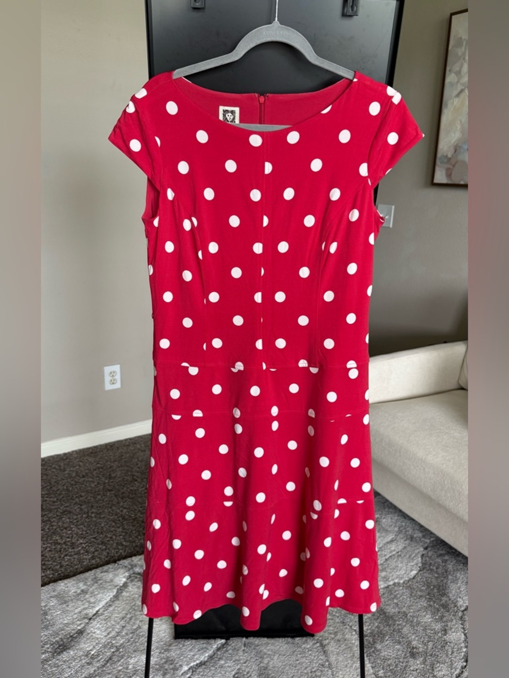 Anne Klein Red White Polka Dot Midi Dress